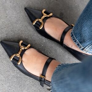 NWT Black Embossed Snakeprint Pointy Toe Mary Jane Style Flats size 11